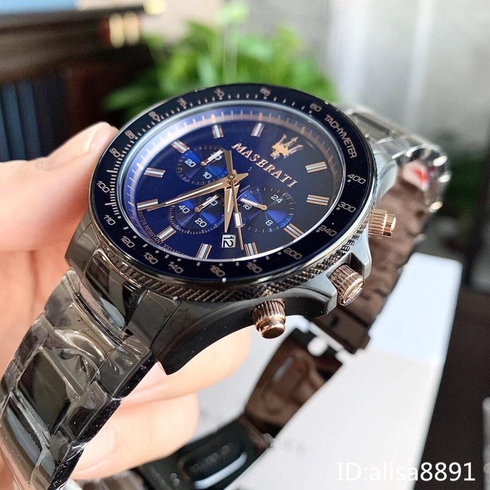 MASERATI瑪莎拉蒂手錶 日曆防水商務男錶 大直徑休閒運動手錶 黑色藍面鋼帶錶 時尚六針石英錶R8873640001-細節圖8