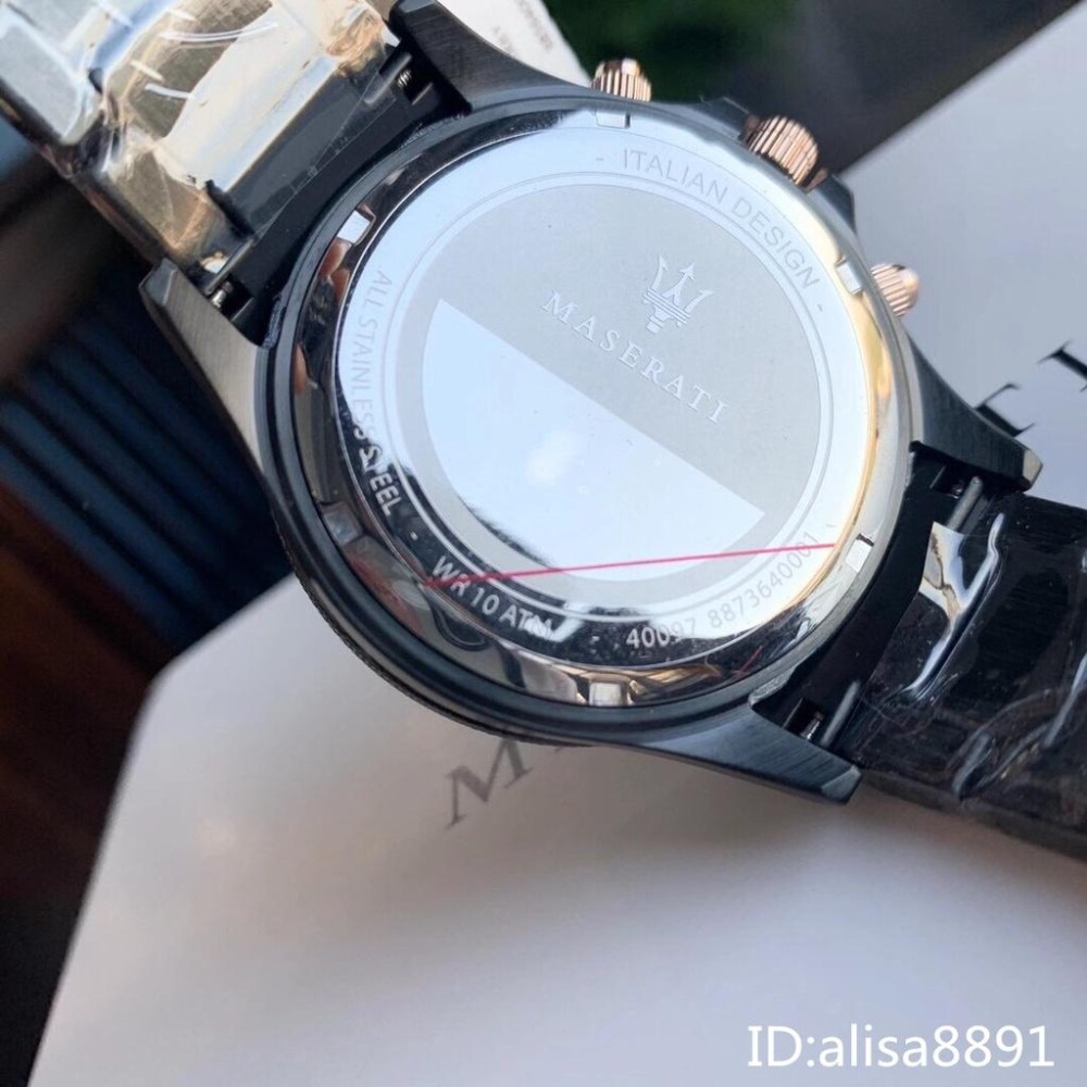 MASERATI瑪莎拉蒂手錶 日曆防水商務男錶 大直徑休閒運動手錶 黑色藍面鋼帶錶 時尚六針石英錶R8873640001-細節圖9