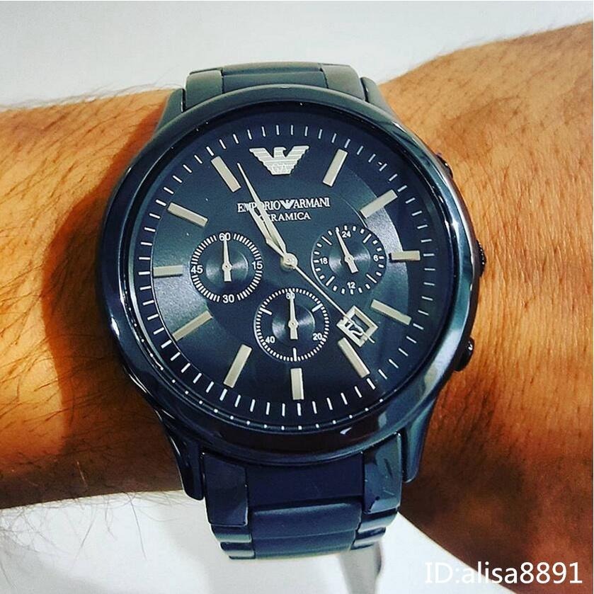 大直徑黑色陶瓷手錶男  商務休閒男士石英錶 Armani阿曼尼手錶  三眼計時日曆防水手錶 休閒通勤男生腕錶AR1451-細節圖2