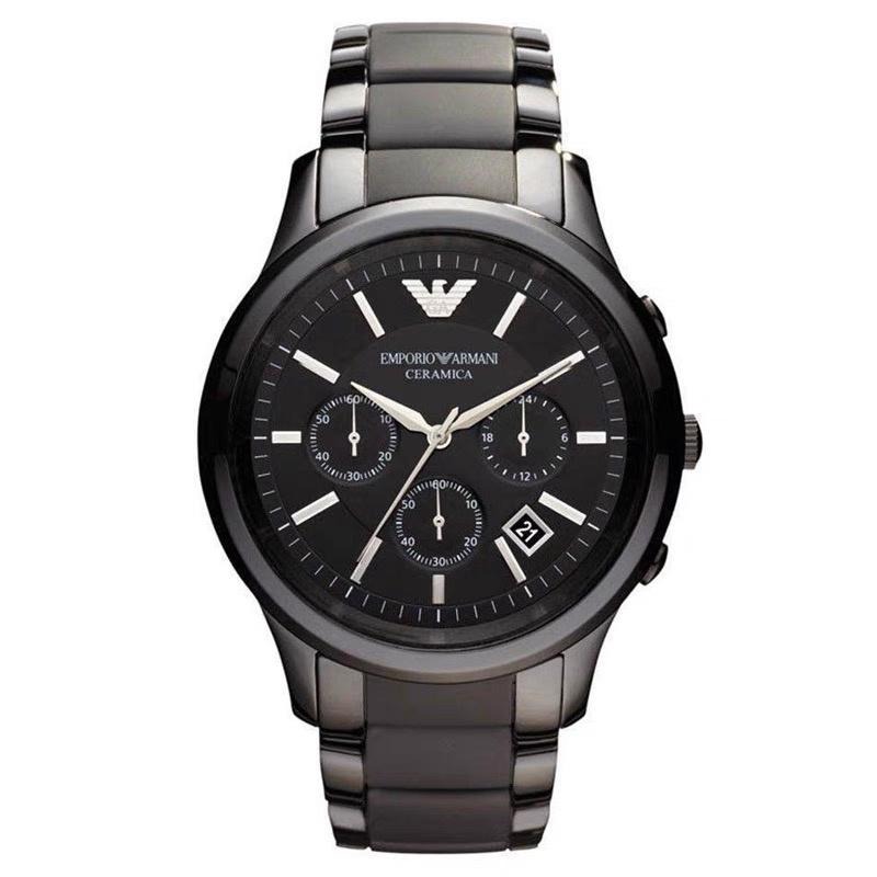 大直徑黑色陶瓷手錶男  商務休閒男士石英錶 Armani阿曼尼手錶  三眼計時日曆防水手錶 休閒通勤男生腕錶AR1451-細節圖3
