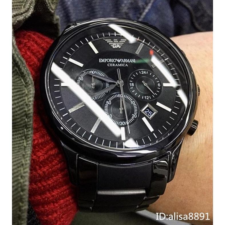 大直徑黑色陶瓷手錶男  商務休閒男士石英錶 Armani阿曼尼手錶  三眼計時日曆防水手錶 休閒通勤男生腕錶AR1451-細節圖5
