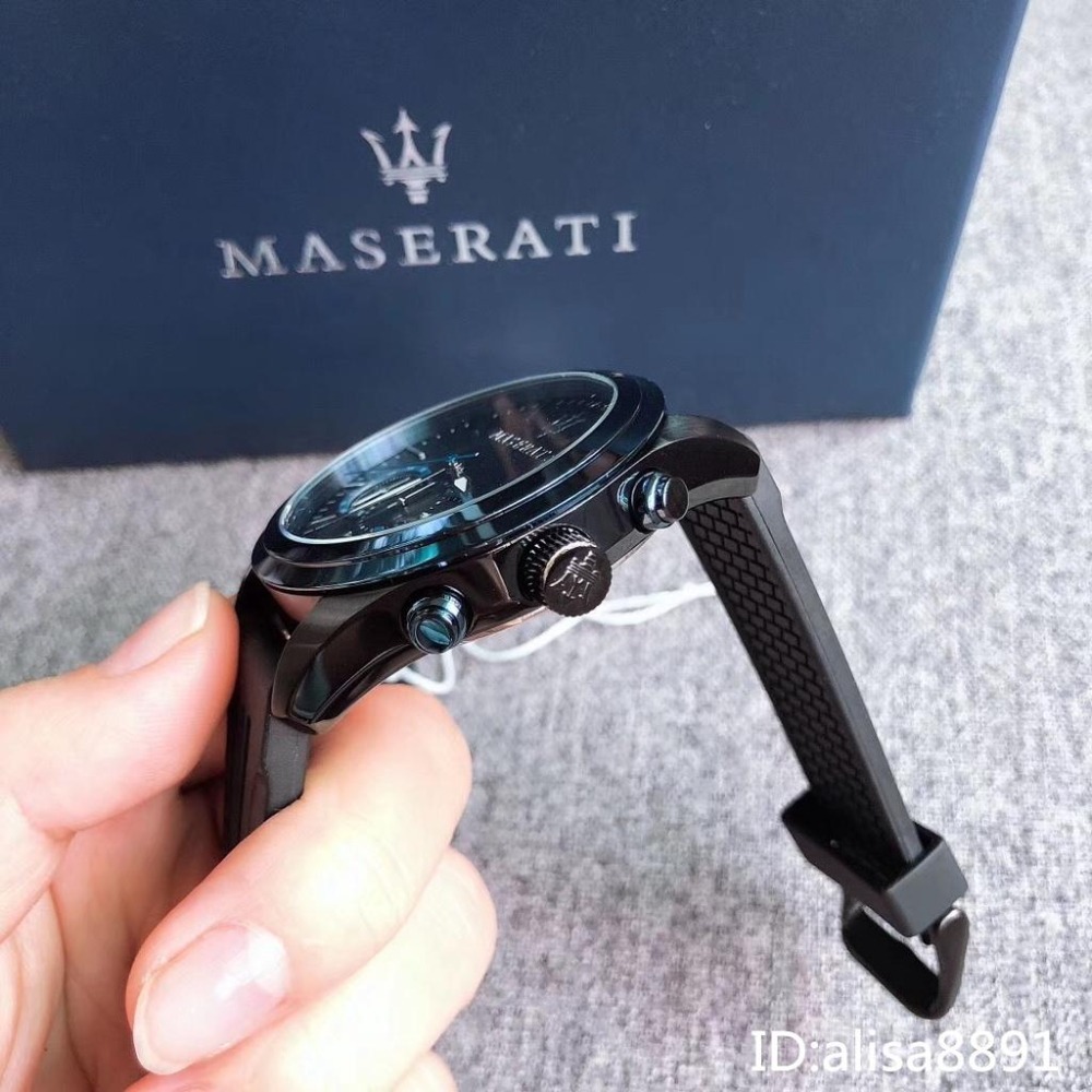 MASERATI手錶 瑪莎拉蒂手錶 黑色橡膠錶帶 休閒運動石英錶 瑪莎手錶 R8871612006 大直徑計時防水手錶男-細節圖8