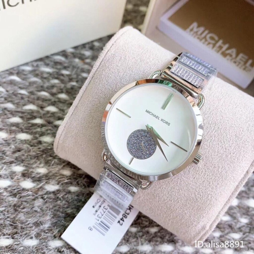 Michael Kors手錶 MK手錶女生 紫色水鑽鋼鏈錶 時尚潮流女錶 石英手錶女生 防水手錶 MK3842