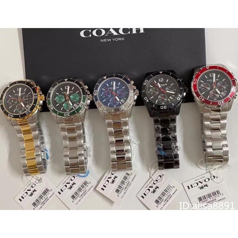 COACH蔻馳手錶 大直徑三眼計時手錶男 黑色綠水鬼男錶 KENT系列多功能男生腕錶 防水100m 日曆商務休閒運動男錶-細節圖3