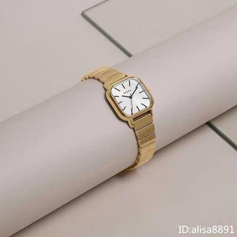 精品錶女生 BREDA手錶 方形小綠錶 簡約百搭女生石英錶 時尚小金錶 鋼鏈防水腕錶女 歐美休閒通勤精品錶 法式輕奢女錶-細節圖9