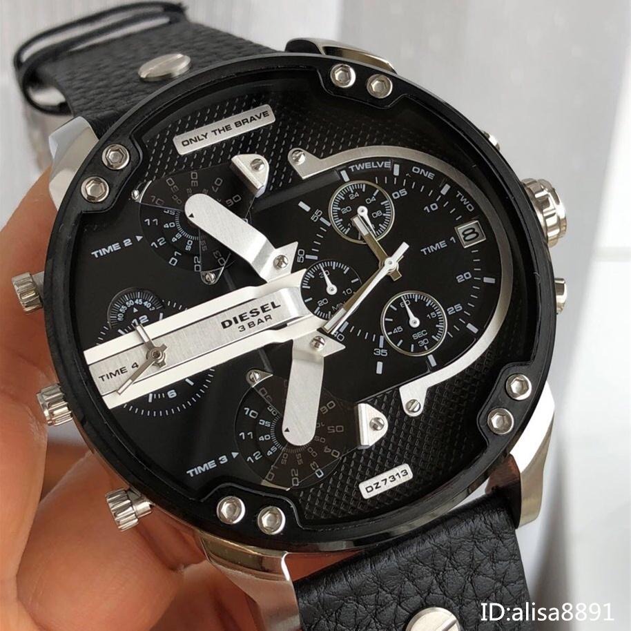DIESEL手錶 超大直徑男士皮帶錶 THEDADDIE系列 四區時石英男錶 計時夜光防水休閒運動迪賽手錶DZ7313-細節圖5