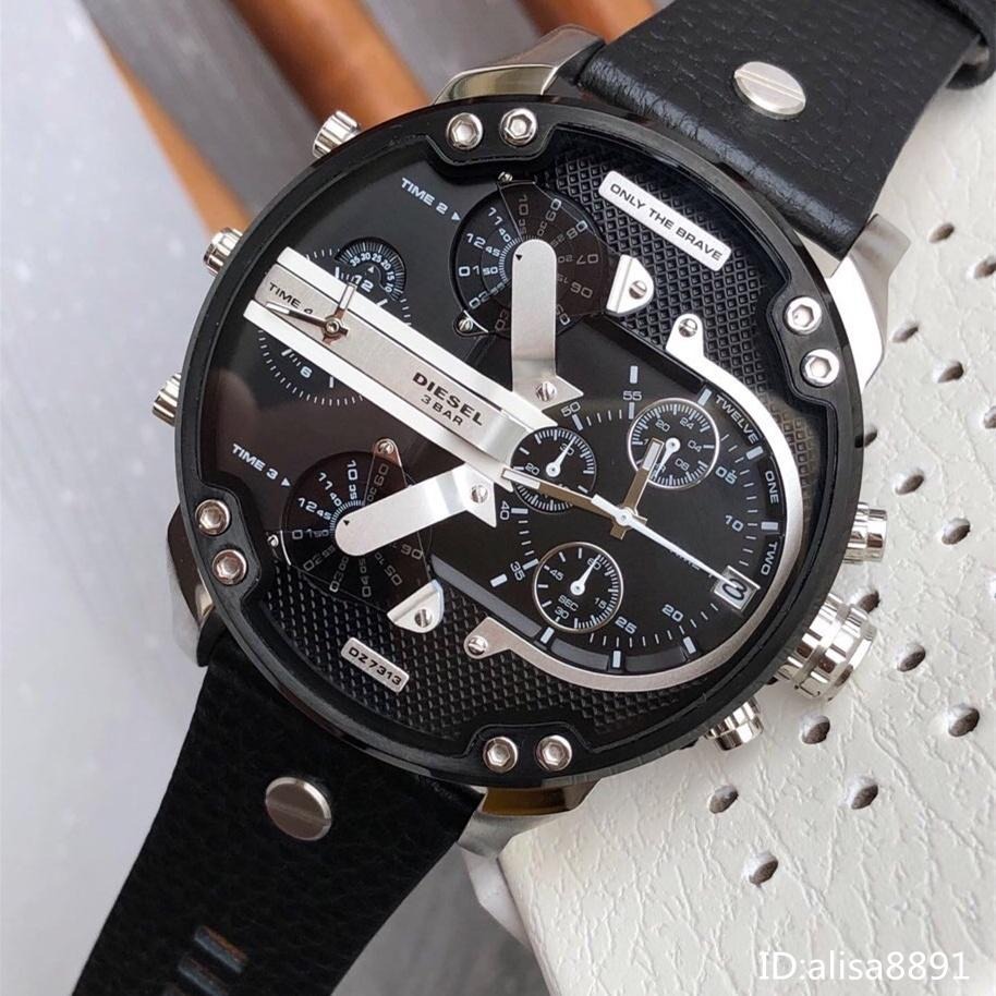 DIESEL手錶 超大直徑男士皮帶錶 THEDADDIE系列 四區時石英男錶 計時夜光防水休閒運動迪賽手錶DZ7313-細節圖6