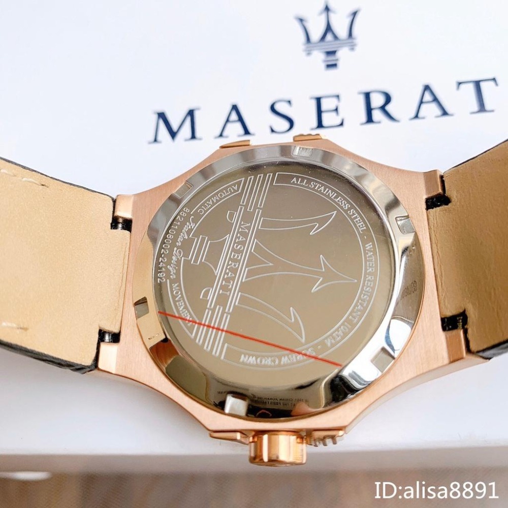MASERATI手錶 瑪莎拉蒂手錶經典大三叉機械錶個性時尚鏤空自動機械錶 商務休閒男錶 黑色皮帶錶R8821108002-細節圖9