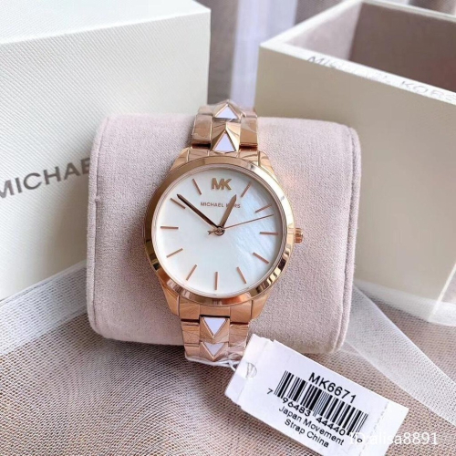 Michael Kors手錶小直徑女生腕錶 石英手錶 藍色間金色限量版菱格鋼鏈錶 時尚潮流女錶MK6670 MK6671