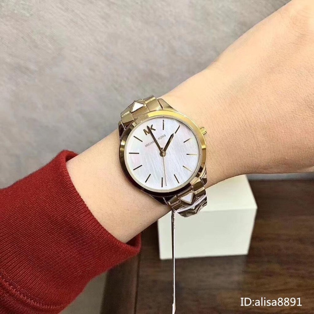 Michael Kors手錶小直徑女生腕錶 石英手錶 藍色間金色限量版菱格鋼鏈錶 時尚潮流女錶MK6670 MK6671-細節圖2