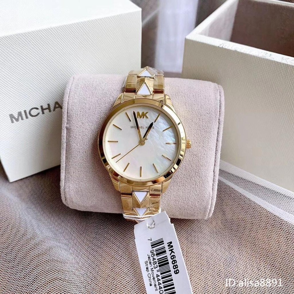 Michael Kors手錶小直徑女生腕錶 石英手錶 藍色間金色限量版菱格鋼鏈錶 時尚潮流女錶MK6670 MK6671-細節圖3