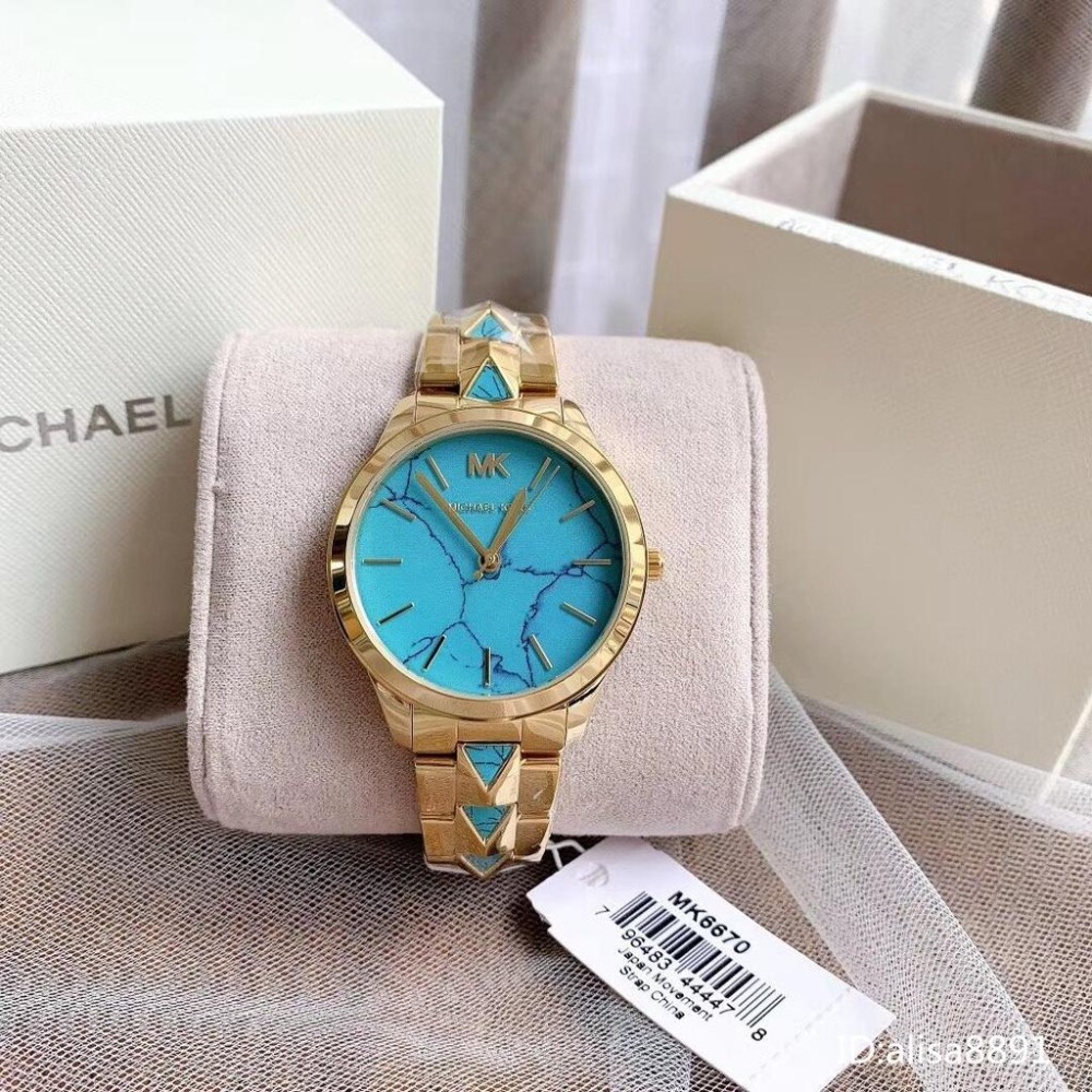 Michael Kors手錶小直徑女生腕錶 石英手錶 藍色間金色限量版菱格鋼鏈錶 時尚潮流女錶MK6670 MK6671-細節圖5