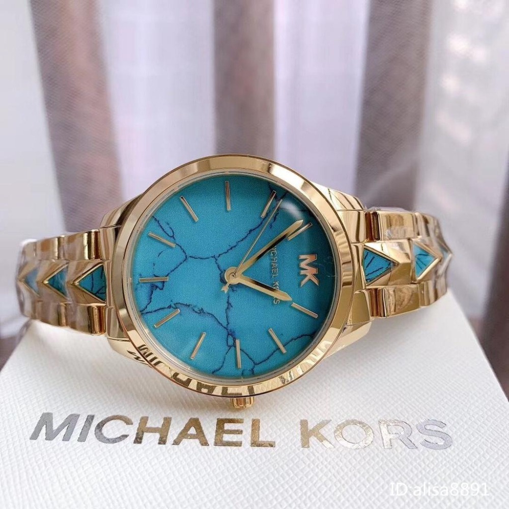 Michael Kors手錶小直徑女生腕錶 石英手錶 藍色間金色限量版菱格鋼鏈錶 時尚潮流女錶MK6670 MK6671-細節圖7