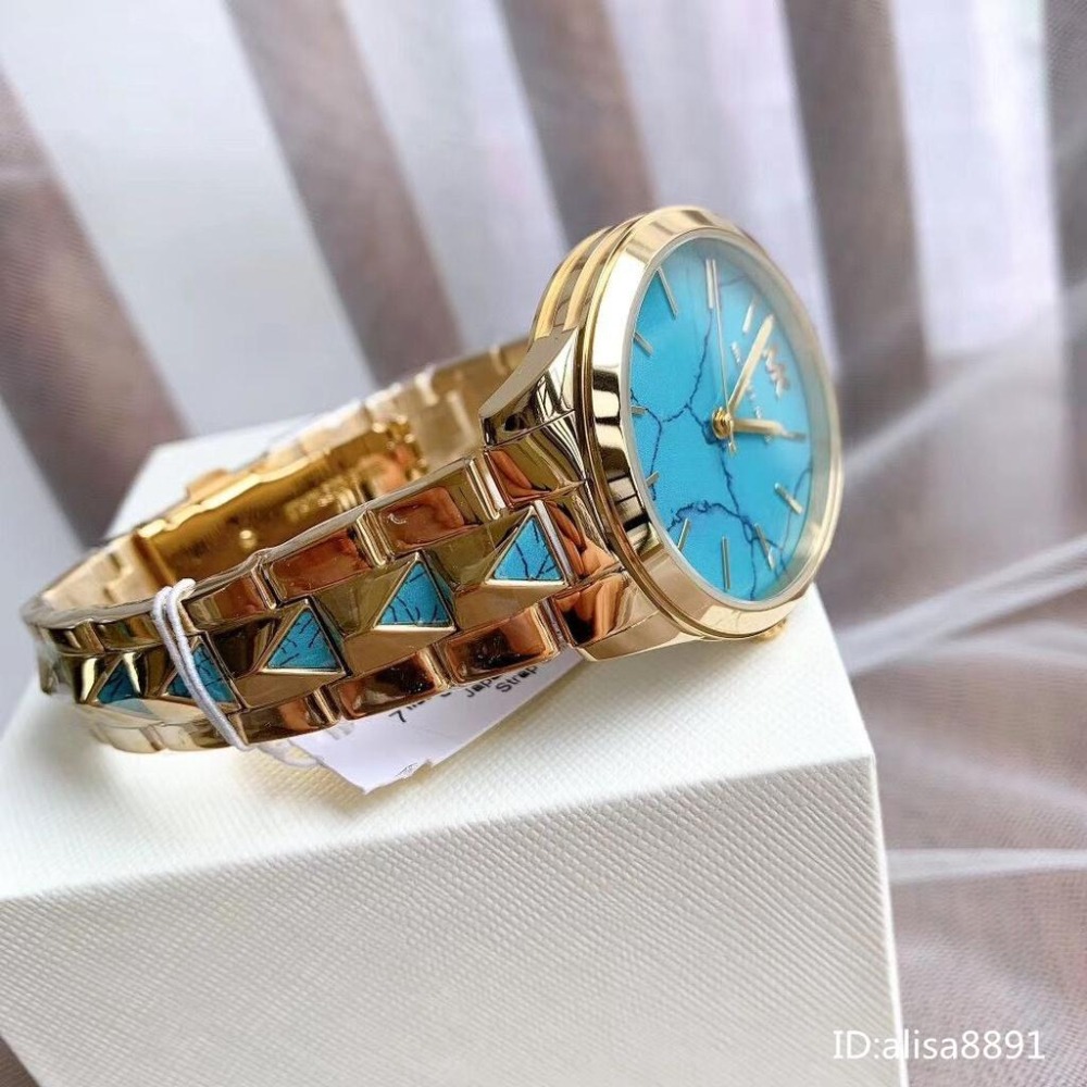 Michael Kors手錶小直徑女生腕錶 石英手錶 藍色間金色限量版菱格鋼鏈錶 時尚潮流女錶MK6670 MK6671-細節圖8