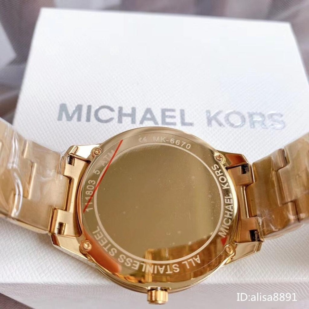 Michael Kors手錶小直徑女生腕錶 石英手錶 藍色間金色限量版菱格鋼鏈錶 時尚潮流女錶MK6670 MK6671-細節圖9
