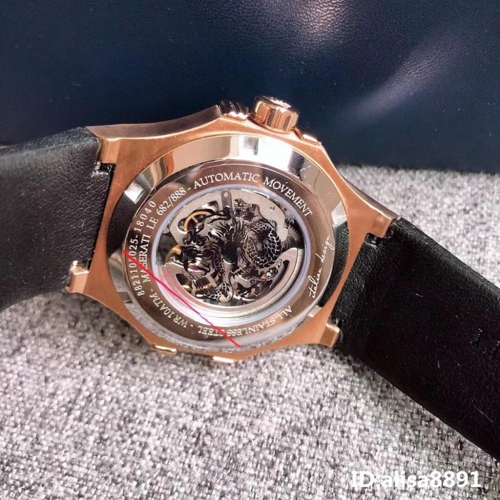 MASERATI手錶全自動機械錶 鏤空時尚潮流男錶 商務男生腕錶 瑪莎拉蒂手錶 玫瑰金框黑色皮帶錶R8821108025-細節圖7