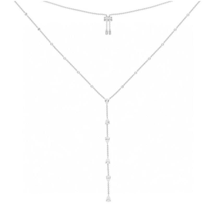 APM MONACO項鏈 Y型水滴項鏈 925純銀飾品 高級感氣質鎖骨鏈 APM頸鏈 毛衣鏈 時尚百搭項墜 可調節項鏈-細節圖2