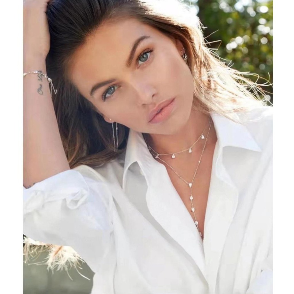 APM MONACO項鏈 Y型水滴項鏈 925純銀飾品 高級感氣質鎖骨鏈 APM頸鏈 毛衣鏈 時尚百搭項墜 可調節項鏈-細節圖3