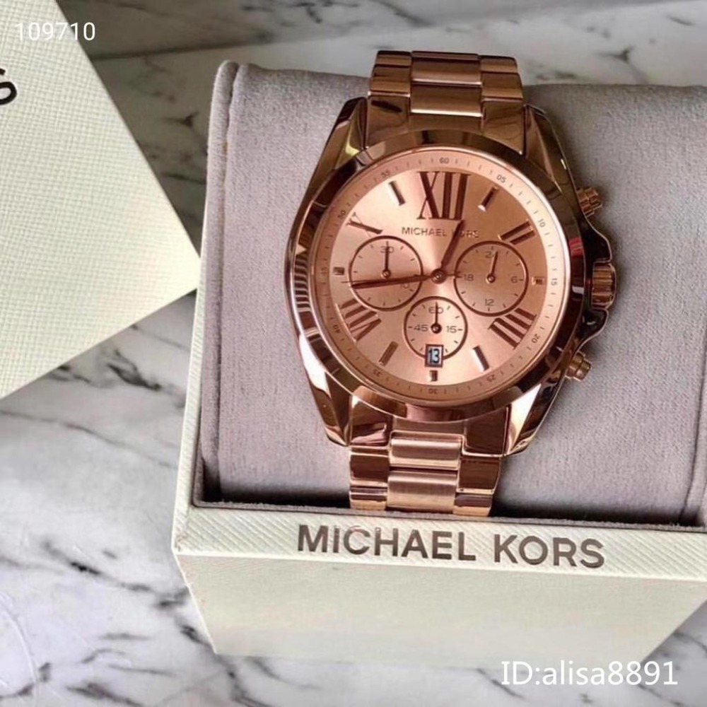 Michael Kors手錶 MK手錶女生 大直徑手錶男 男女中性款情侶手錶三眼計時手錶 玫瑰金色鋼鏈錶MK5503-細節圖4