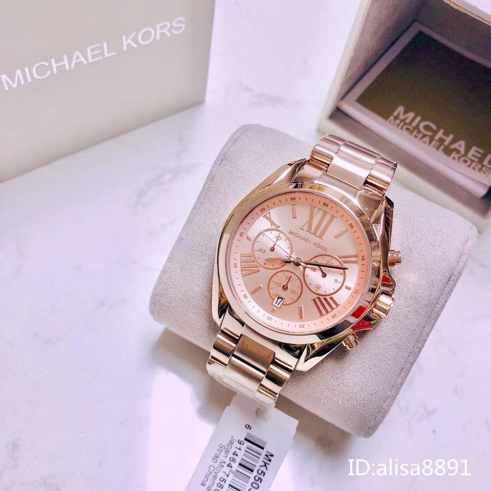 Michael Kors手錶 MK手錶女生 大直徑手錶男 男女中性款情侶手錶三眼計時手錶 玫瑰金色鋼鏈錶MK5503-細節圖5