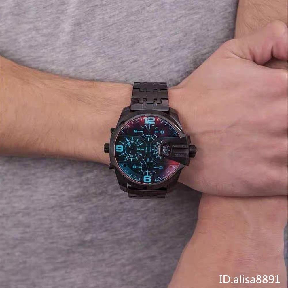 DIESEL手錶 男士大直徑腕錶 歐美時尚潮流男錶 三眼計時黑色鋼帶錶 商務休閒運動男錶 酷炫變色龍石英錶DZ7373-細節圖4