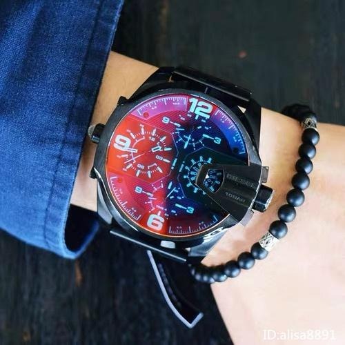 DIESEL手錶 男士大直徑腕錶 歐美時尚潮流男錶 三眼計時黑色鋼帶錶 商務休閒運動男錶 酷炫變色龍石英錶DZ7373-細節圖5