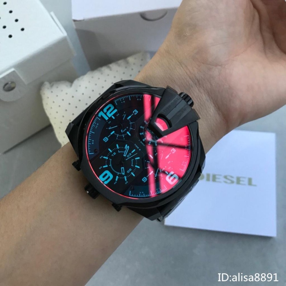 DIESEL手錶 男士大直徑腕錶 歐美時尚潮流男錶 三眼計時黑色鋼帶錶 商務休閒運動男錶 酷炫變色龍石英錶DZ7373-細節圖6