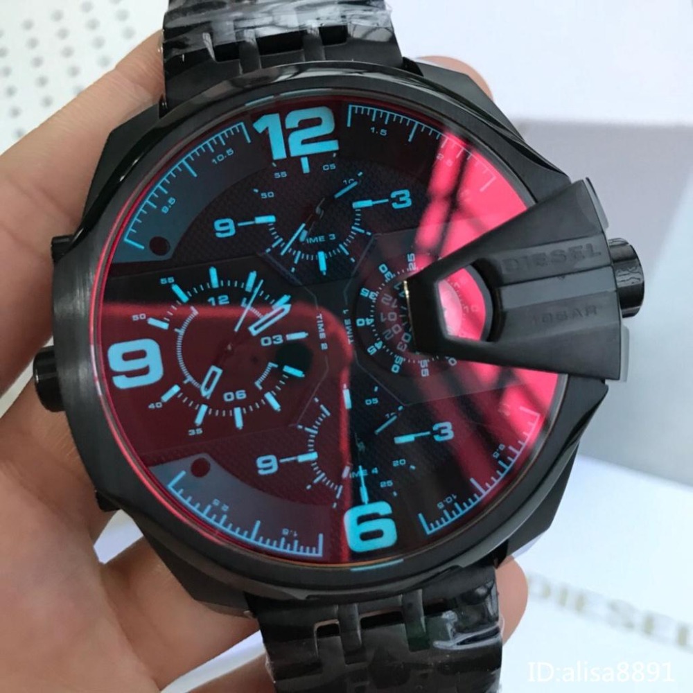 DIESEL手錶 男士大直徑腕錶 歐美時尚潮流男錶 三眼計時黑色鋼帶錶 商務休閒運動男錶 酷炫變色龍石英錶DZ7373-細節圖7