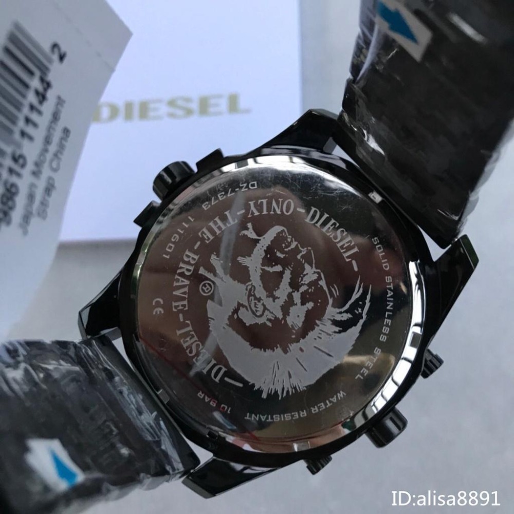 DIESEL手錶 男士大直徑腕錶 歐美時尚潮流男錶 三眼計時黑色鋼帶錶 商務休閒運動男錶 酷炫變色龍石英錶DZ7373-細節圖8