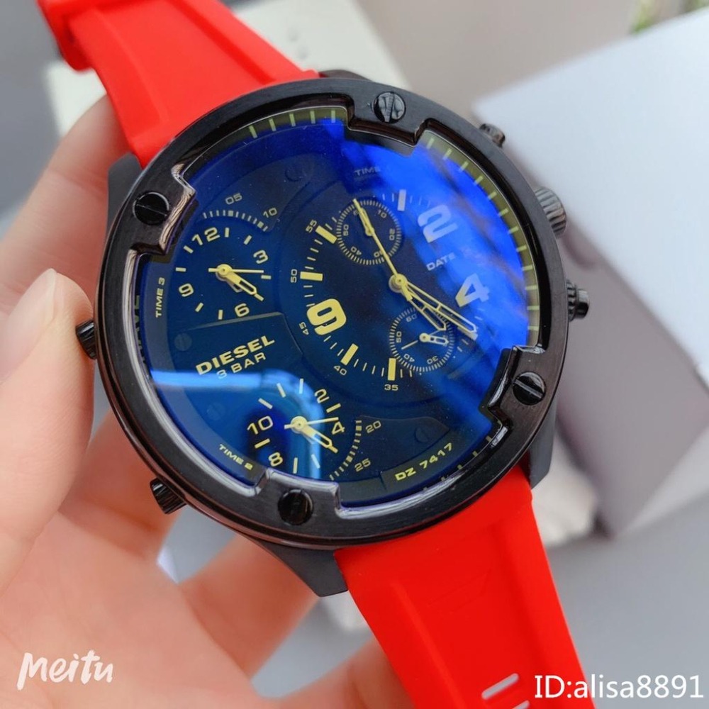 DIESEL迪賽手錶 56mm超大直徑手錶男 休閒運動手錶男 時尚多功能日曆計時手錶 紅色橡膠錶帶男錶 百搭石英錶-細節圖5