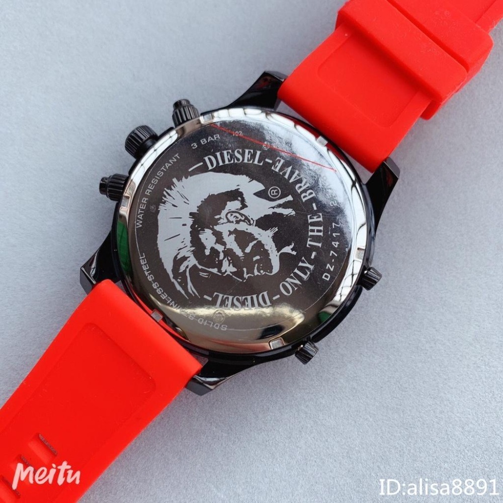 DIESEL迪賽手錶 56mm超大直徑手錶男 休閒運動手錶男 時尚多功能日曆計時手錶 紅色橡膠錶帶男錶 百搭石英錶-細節圖7