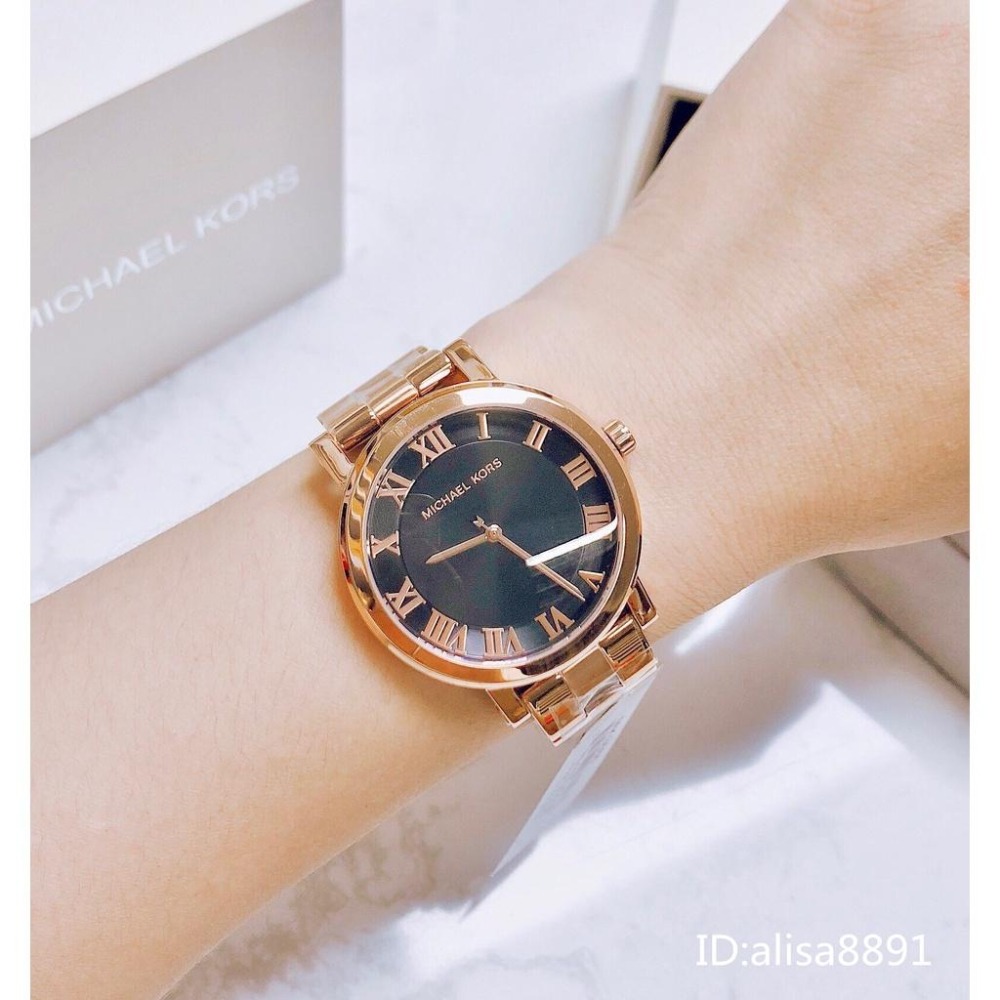Michael Kors手錶 MK手錶女生 玫瑰金色手錶 玫瑰金黑面鋼鏈錶 時尚百搭女生腕錶 MK3585防水石英錶-細節圖3