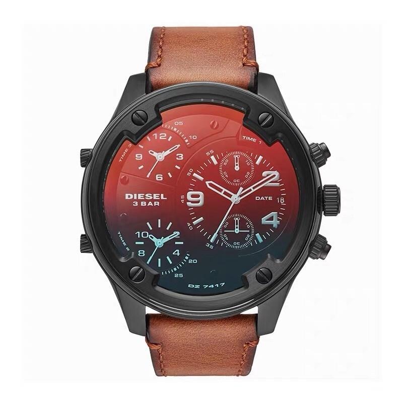 DIESEL手錶 迪賽手錶 棕色皮帶錶 大直徑56mm 變色龍時尚偏光男生腕錶 休閒運動男錶 計時防水石英錶DZ7417-細節圖2
