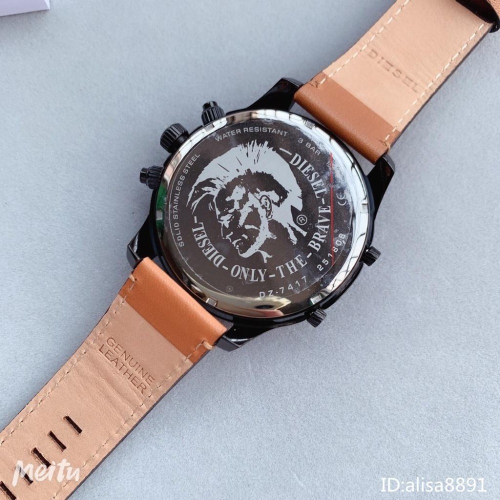 DIESEL手錶 迪賽手錶 棕色皮帶錶 大直徑56mm 變色龍時尚偏光男生腕錶 休閒運動男錶 計時防水石英錶DZ7417-細節圖8