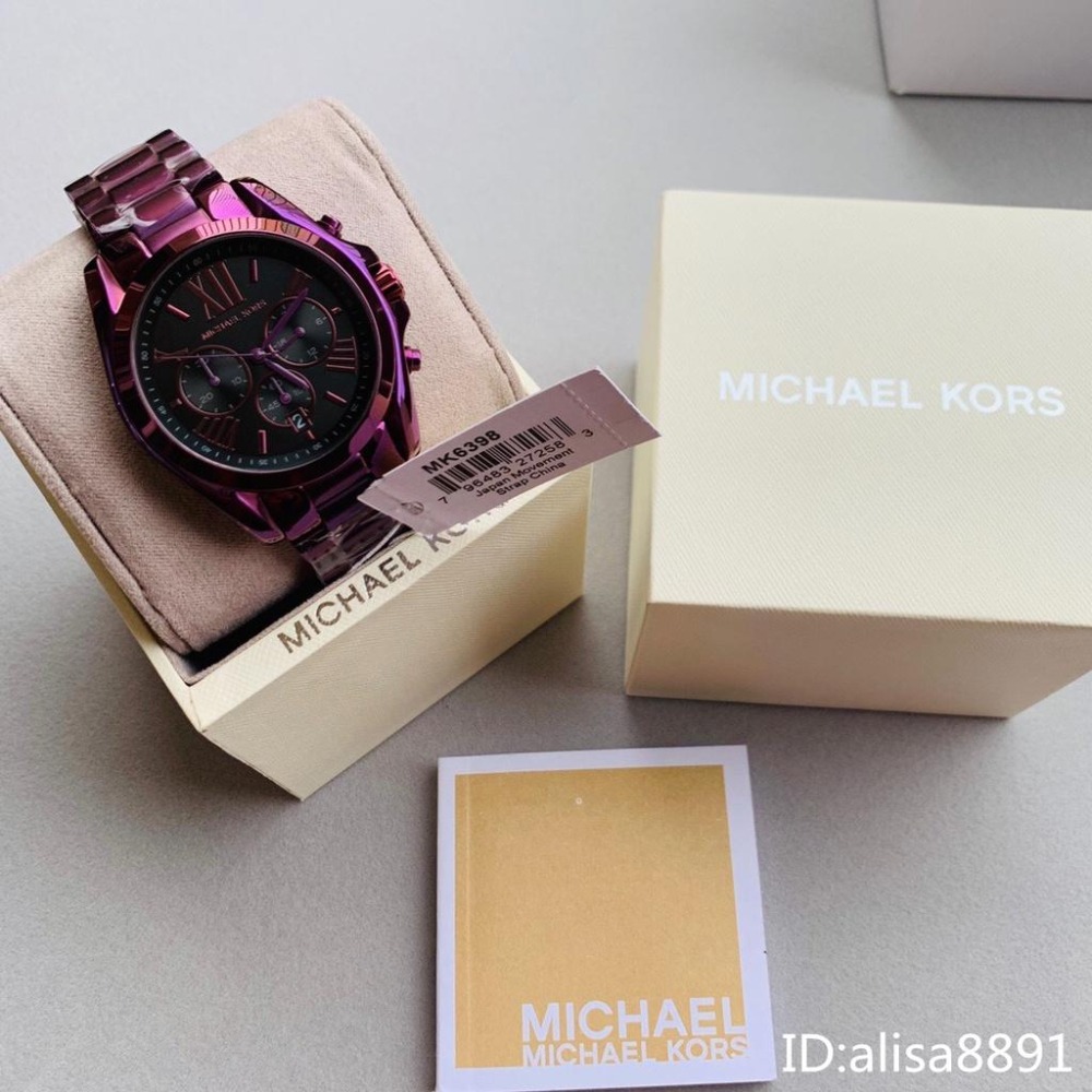 Michael Kors手錶 男女中性款石英錶 紫色鋼帶錶 大直徑手錶女 MK手錶 日曆三眼計時手錶 MK6398-細節圖7