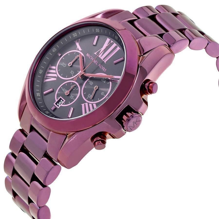 Michael Kors手錶 男女中性款石英錶 紫色鋼帶錶 大直徑手錶女 MK手錶 日曆三眼計時手錶 MK6398-細節圖9