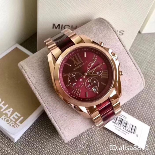 Michael Kors手錶 MK手錶 男女中性款情侶手錶 大直徑手錶男 酒紅色間膠男錶女錶 情侶對錶 MK6268