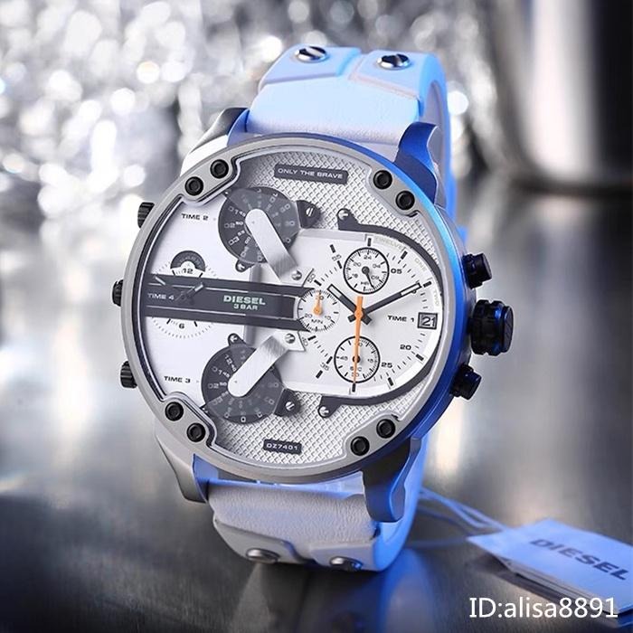 DIESEL手錶 迪賽手錶 男士石英錶 橡膠錶帶石英錶 休閒運動手錶男 大直徑白武士多功能 日曆計時男錶DZ7401-細節圖3