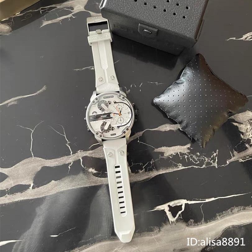 DIESEL手錶 迪賽手錶 男士石英錶 橡膠錶帶石英錶 休閒運動手錶男 大直徑白武士多功能 日曆計時男錶DZ7401-細節圖7