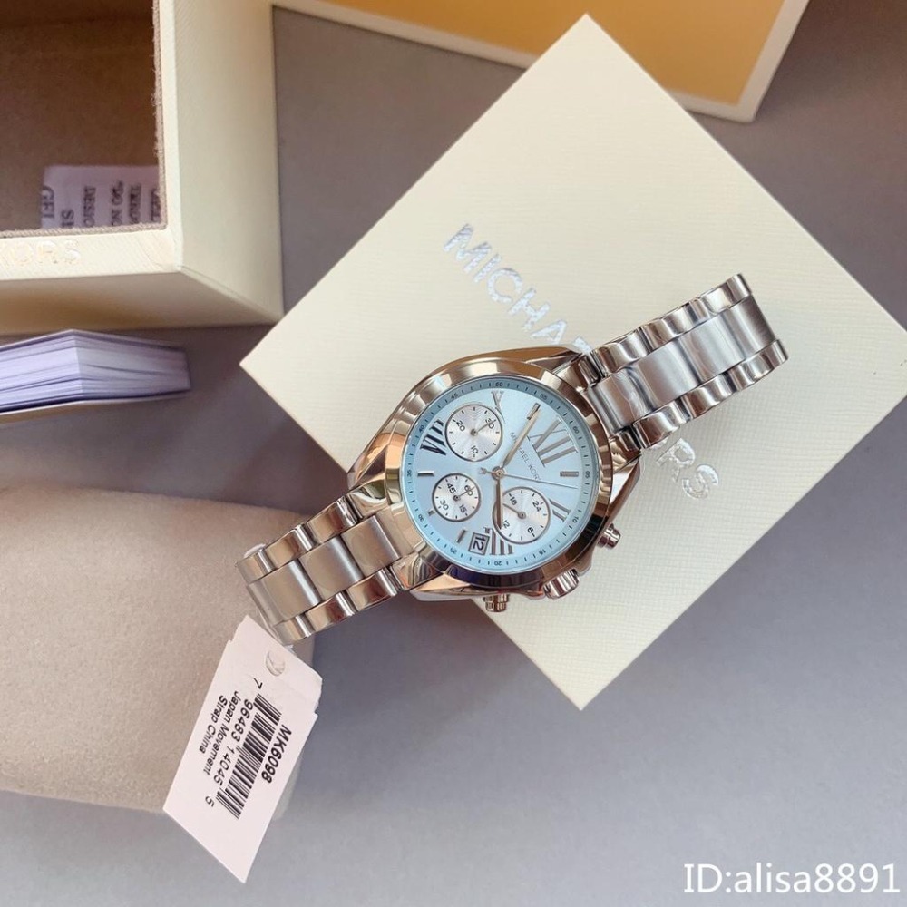 Michael Kors手錶 女生精品錶 MK石英錶 冰藍面銀色鋼鏈錶 三眼計時日曆腕錶 時尚百搭通勤女錶MK6098-細節圖5