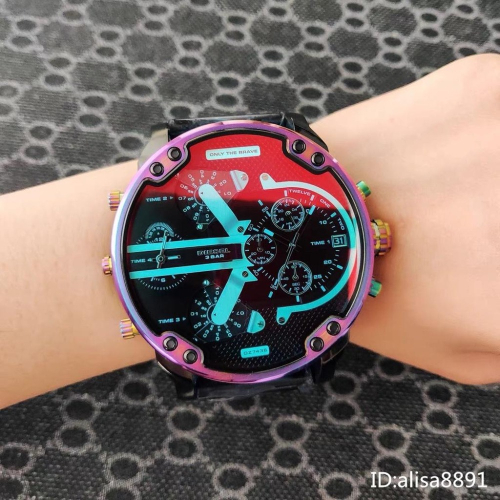 DIESEL手錶 歐美時尚潮流男生手錶 57mm超大直徑手錶男 迪賽手錶 炫彩多功能日曆石英錶 商務運動腕錶DZ7436