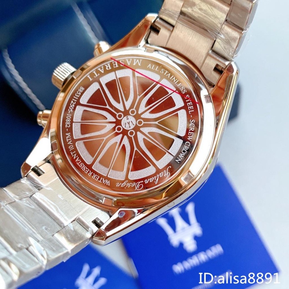 瑪莎拉蒂MASERATI手錶 銀色藍面鋼帶錶 三眼計時日曆防水手錶 大直徑手錶 商務休閒男生腕錶R8853112505-細節圖7