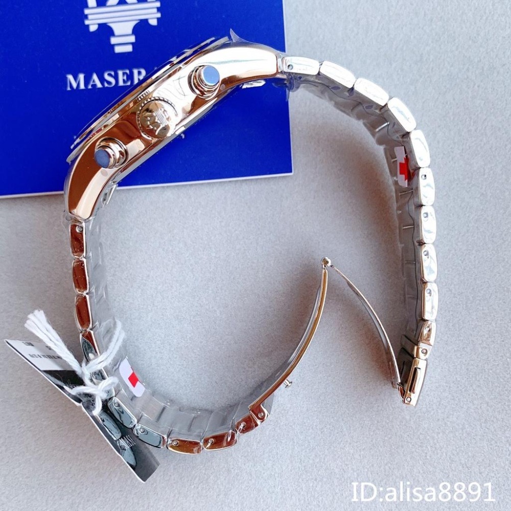 瑪莎拉蒂MASERATI手錶 銀色藍面鋼帶錶 三眼計時日曆防水手錶 大直徑手錶 商務休閒男生腕錶R8853112505-細節圖8