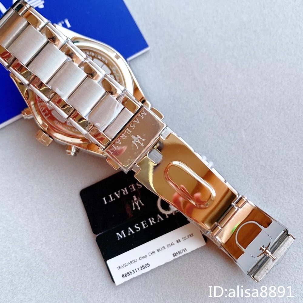 瑪莎拉蒂MASERATI手錶 銀色藍面鋼帶錶 三眼計時日曆防水手錶 大直徑手錶 商務休閒男生腕錶R8853112505-細節圖9