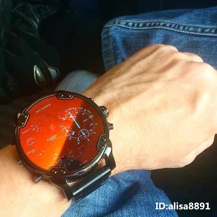 DIESEL迪賽手錶 黑色石英錶鋼帶錶 變色龍偏光鏡面 超大直徑 時尚潮流計時手錶 防水日曆休閒運動男錶DZ7395-細節圖3