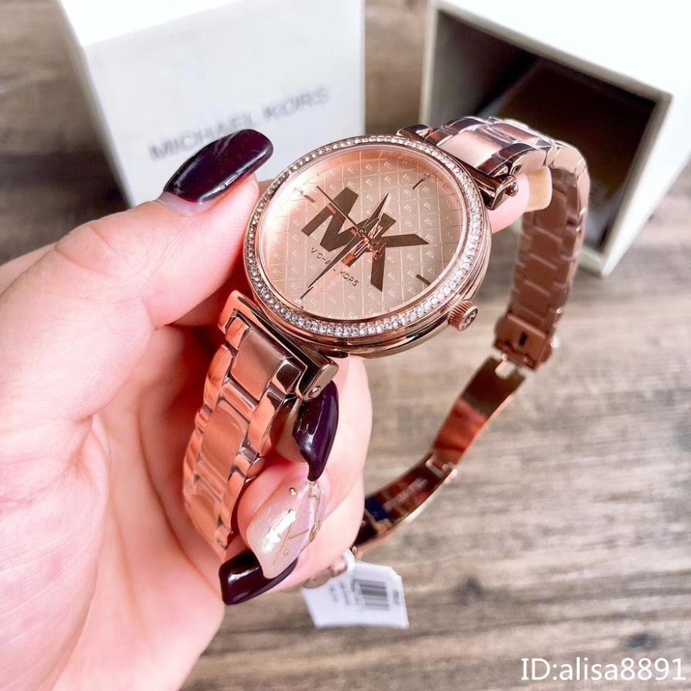 Michael Kors手錶 精品錶腕錶 MK手錶女生 MK4335玫瑰金色鋼鏈錶 鋼鏈鑲鑽時尚女錶 商務通勤休閒石英錶-細節圖7