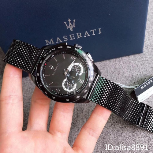 MASERATI手錶瑪 莎拉蒂手錶 大直徑男士石英錶 石英手錶男 網帶黑色鋼帶錶 計時防水手錶R8873612031