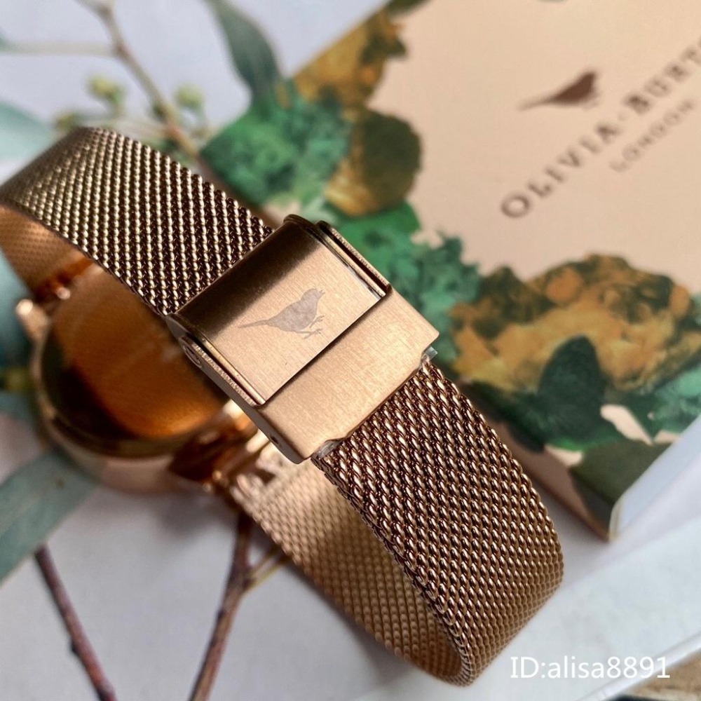 OliviaBurton手錶 女生石英錶 時尚百搭女生腕錶 小蜜蜂手錶 OB手錶 玫瑰金色鋼帶錶 編織網米蘭錶帶石英錶-細節圖8