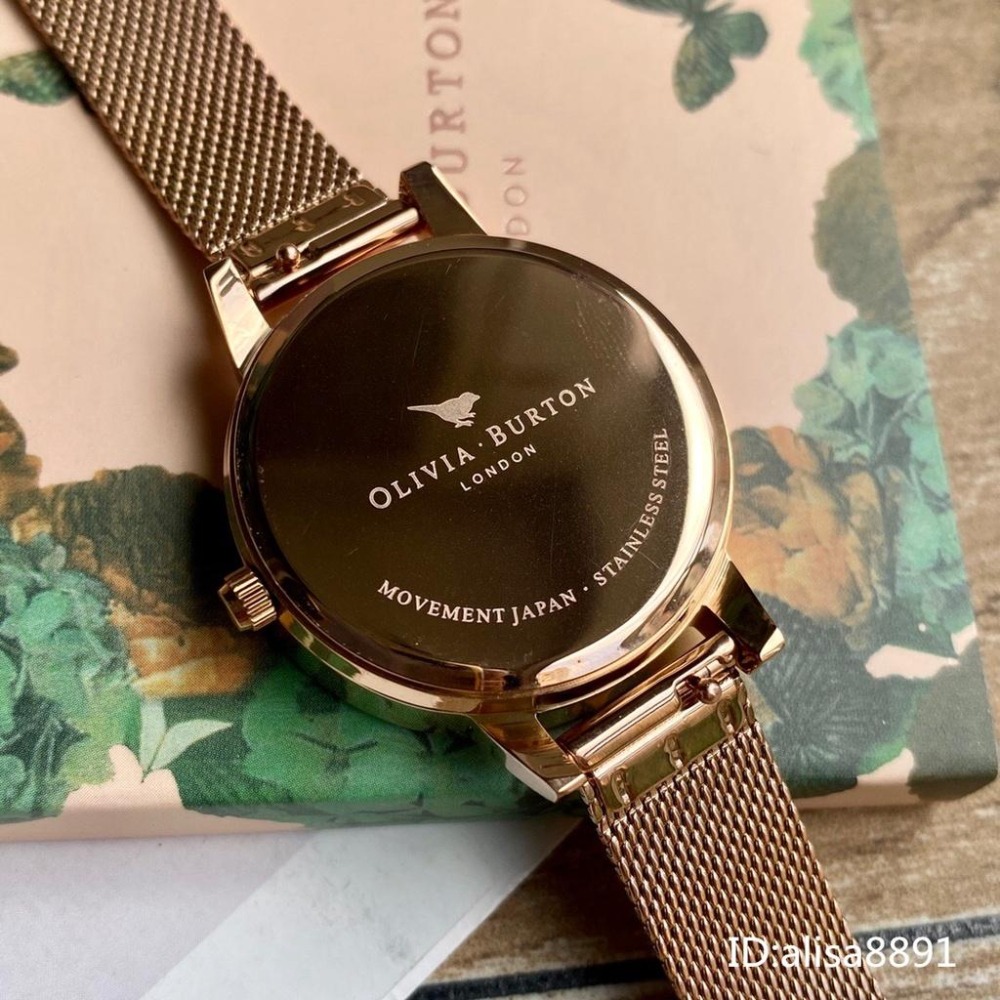 OliviaBurton手錶 女生石英錶 時尚百搭女生腕錶 小蜜蜂手錶 OB手錶 玫瑰金色鋼帶錶 編織網米蘭錶帶石英錶-細節圖9