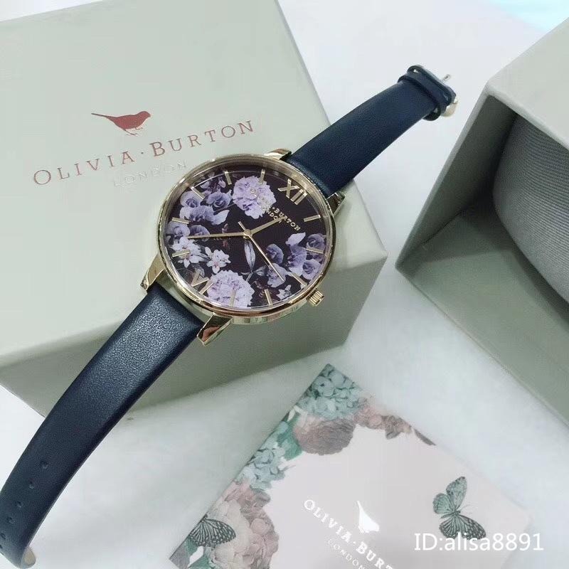 OliviaBurton花朵休閒石英錶 學生手錶 英國奧利維亞伯頓OB手錶 文藝復古印花皮帶錶 大直徑手錶女 時尚女錶-細節圖5